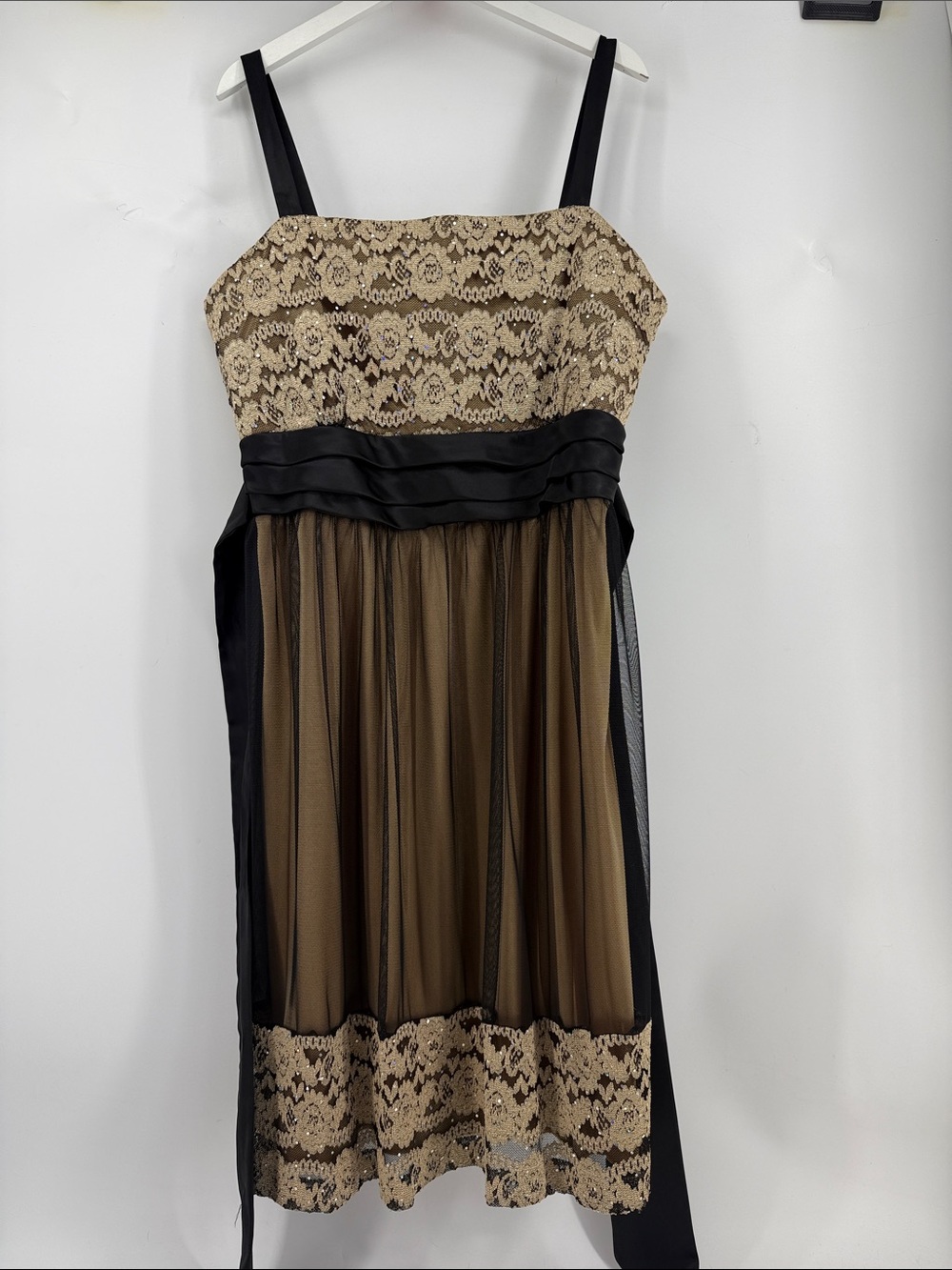 Black & Gold Lace Overlay Cocktail Dress